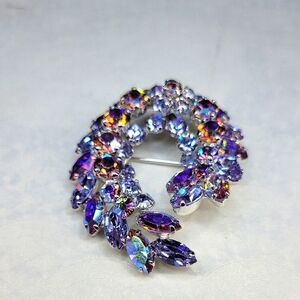 Vintage Signed Sherman Brooch With Aurora Borealis Crystals